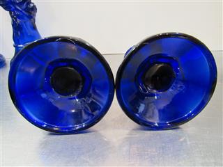 VINTAGE LOT OF 7 COBALT BLUE GLASS CANDLE HOLDERS